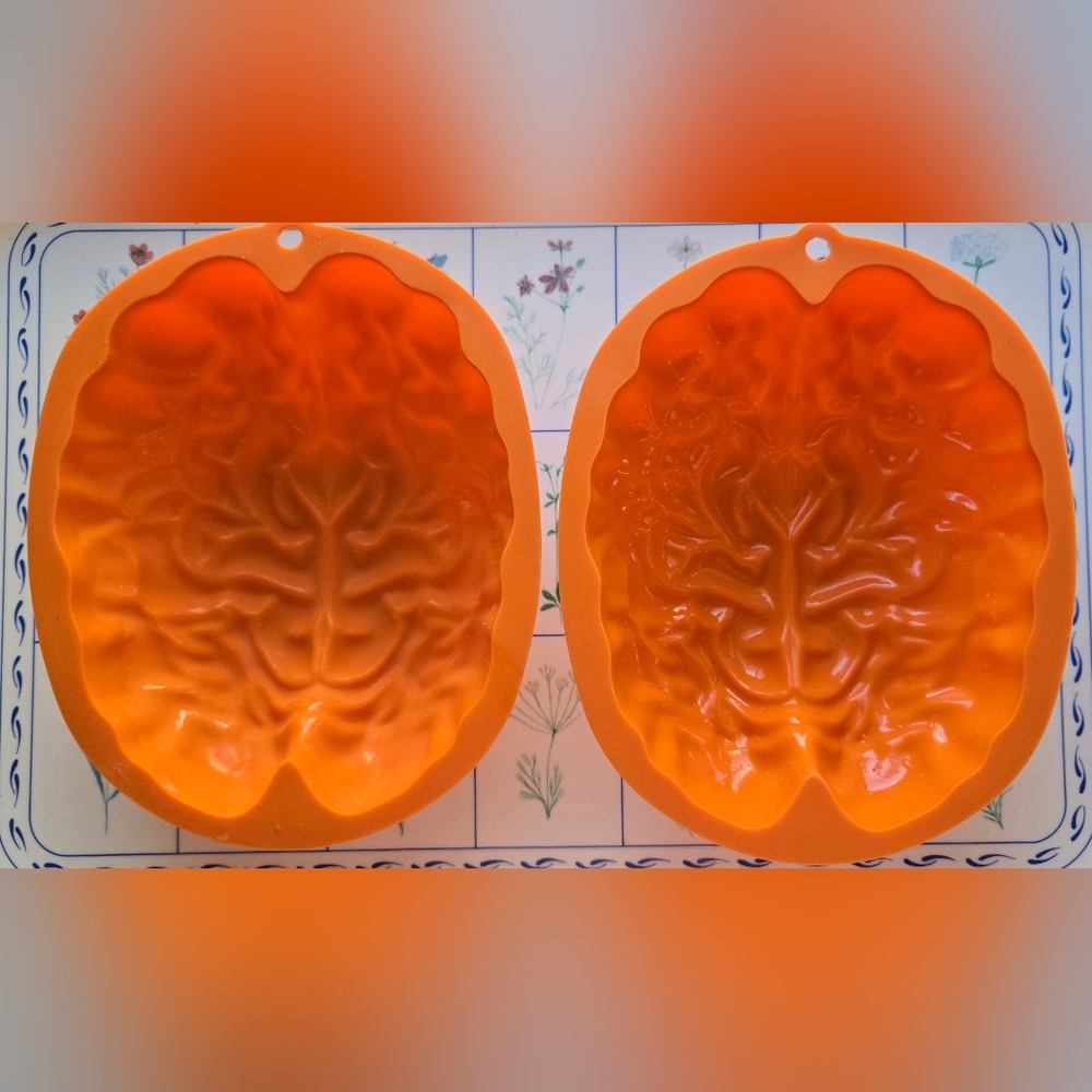 Orange Brain-Shaped Silicone Mold